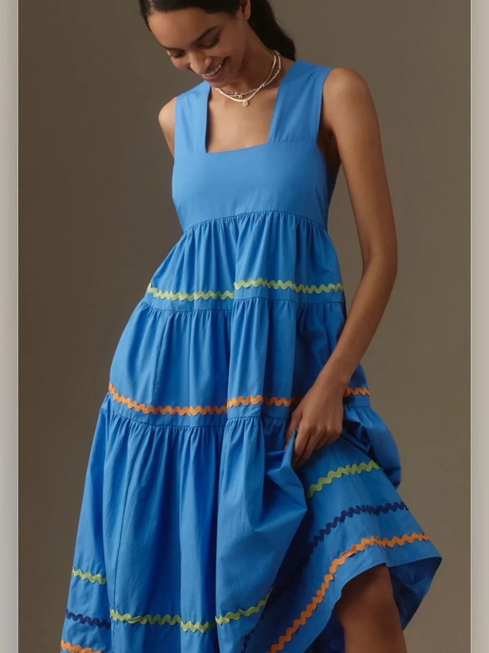 Anthropologie The Helena Square Neck Tiered Midi Dress NWT! - Picture 1 of 16